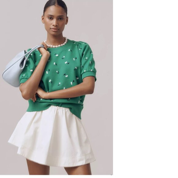 Anthropologie Maeve Puff-Sleeve Sweatshirt Tee top XL new with tag green - Picture 1 of 7